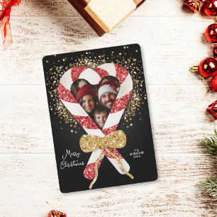 Einzigartiger Glitzer Candy Cane Frame Foto Weihna Einladung