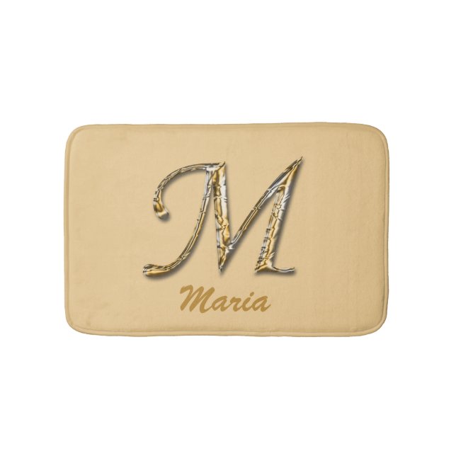 Einzigartiger Gold Silver Letter M Monogramm Badematte (Vorderseite)