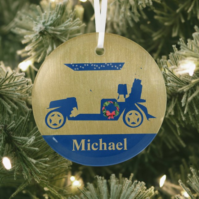 Einzigartiger Golf Cart mit Clubs Vorname Ornament Aus Glas (InSitu)