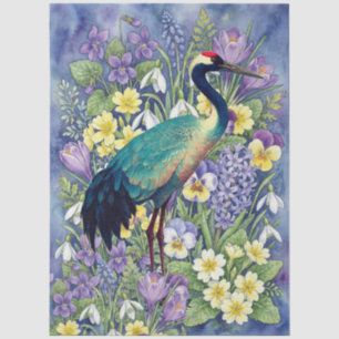 Einzigartiger großer Aquarell-Kranich-Möbel-Decoup Seidenpapier