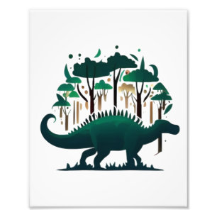 Einzigartiger Grüner Stegosaurus Dinosaurier Wald Fotodruck