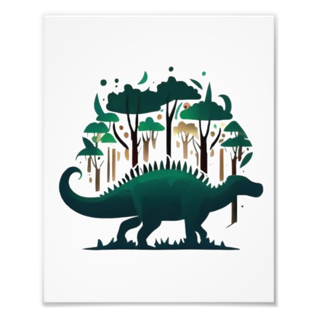 Einzigartiger Grüner Stegosaurus Dinosaurier Wald Fotodruck (Vorne)