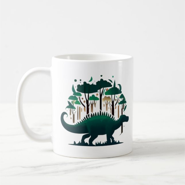 Einzigartiger Grüner Stegosaurus Dinosaurier Wald Kaffeetasse (Links)