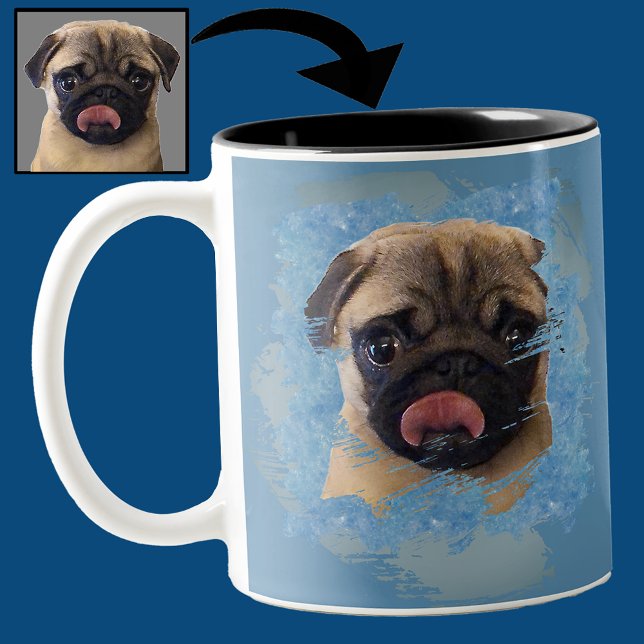 Einzigartiger Grunge Blue Gray Mops Welpe Dog Love Zweifarbige Tasse (Von Creator hochgeladen)