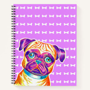 Einzigartiger handgezeichneter Mops Art Lila Noteb Notizbuch