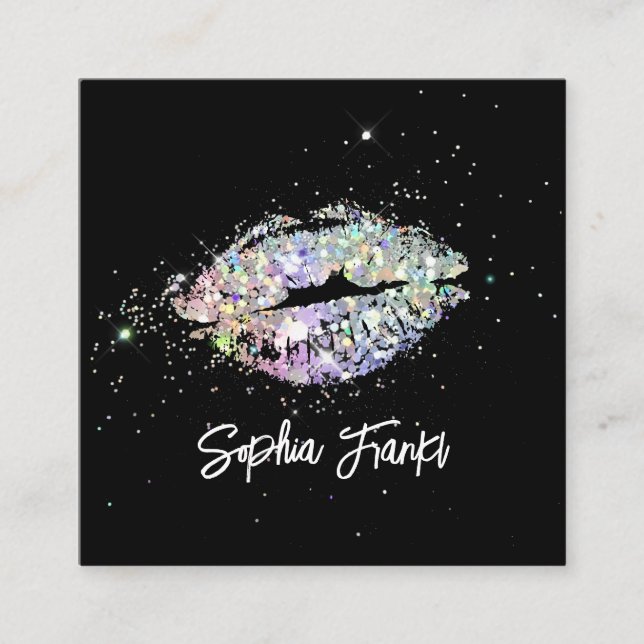 Einzigartiger holografischer Glitzer Lips Beauty B Quadratische Visitenkarte (Vorderseite)