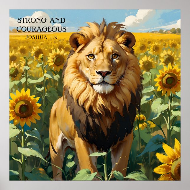 Einzigartiger Löwe in Gelbblütenpracht Poster (Vorne)