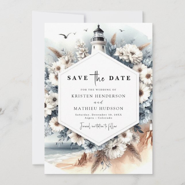 Einzigartiger Minimalismus Leuchtturmhochzeit Save The Date (Vorderseite)