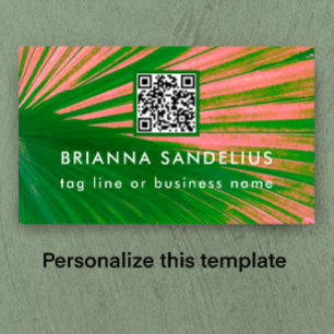 Einzigartiger moderner rosa und grüner Palm-QR-Cod Visitenkarte
