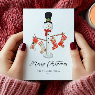Einzigartiger moderner Weihnachtsmann-Schneemann N Feiertagskarte