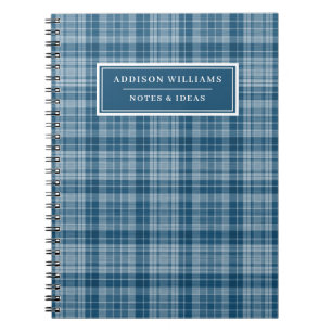 Einzigartiger Name Blau Kariertes Muster Notizblock
