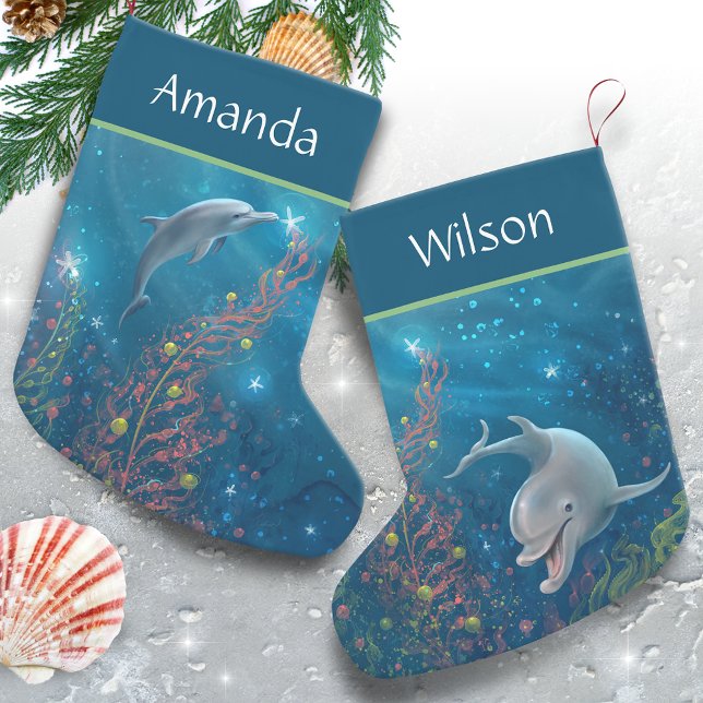 Einzigartiger Name für das Thema Delphin Kleiner Weihnachtsstrumpf (Add your personalized name to these unique Dolphin Christmas Stockings.)