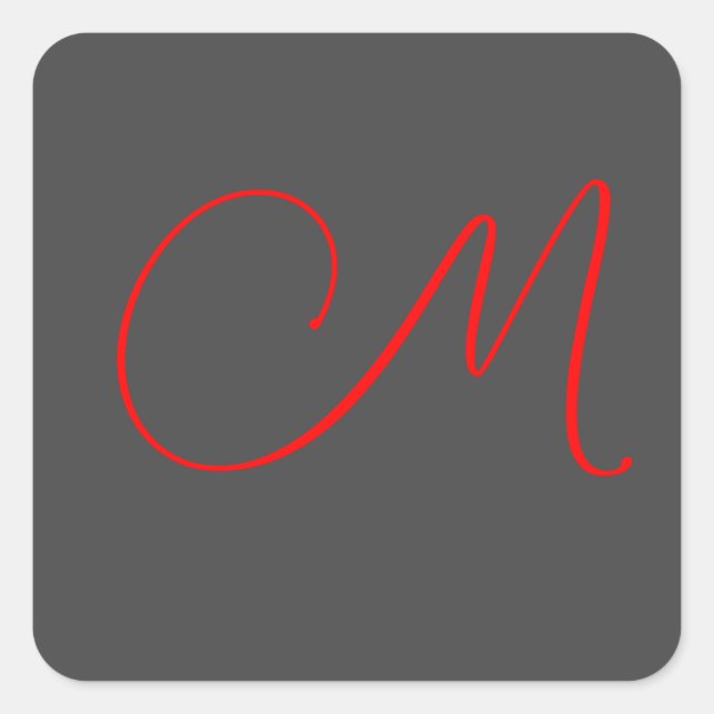 Einzigartiger Name für graue kalligraphische Monog Quadratischer Aufkleber (Vorderseite)