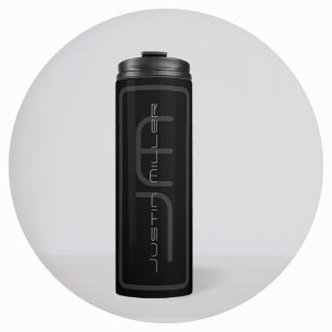 Einzigartiger Name & Monogramm   Dunkelgrau & Schw Thermosbecher