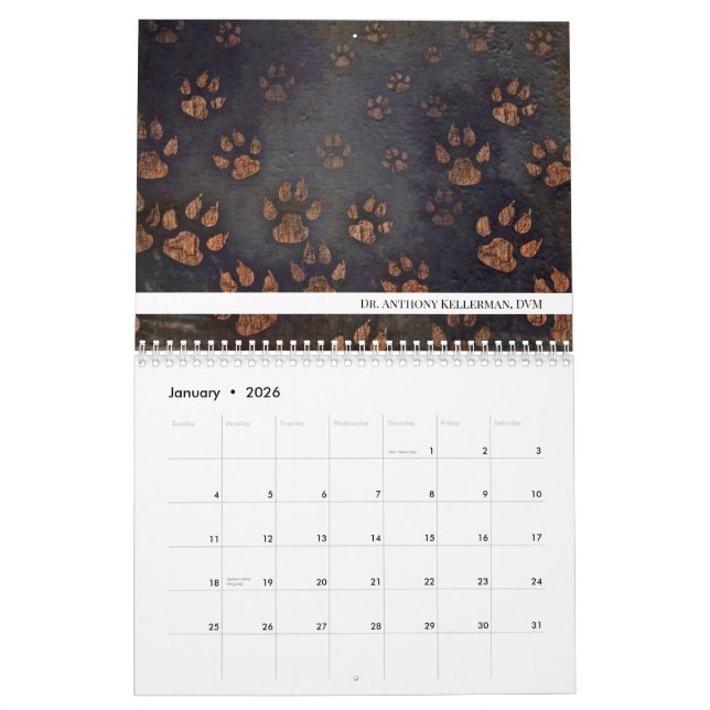 Einzigartiger Paw Print Veterinary Kalender (Jan 2026)