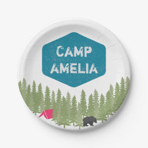 Einzigartiger personalisierter Camp-Name Geburtsta Pappteller