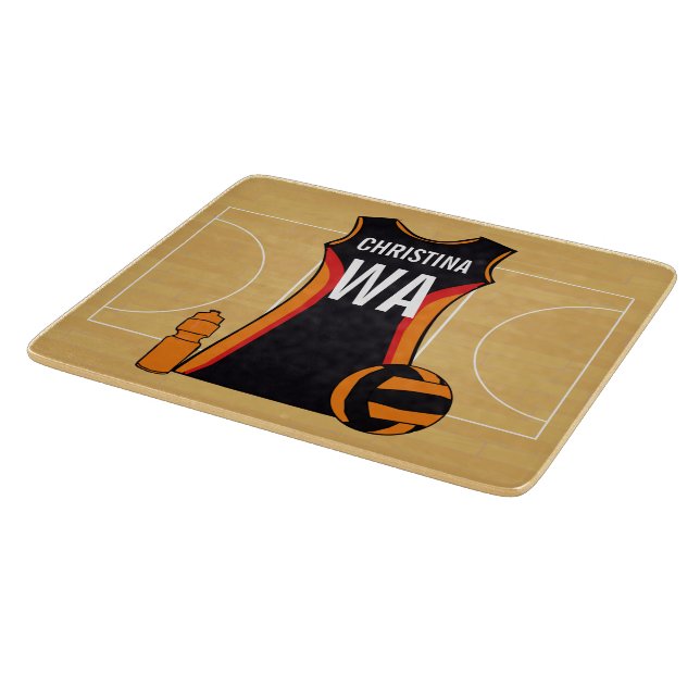 Einzigartiger personalisierter Netball Schneidebrett (Ecke)