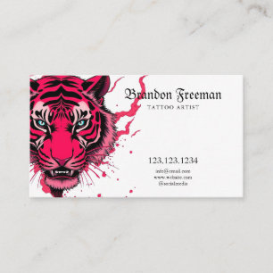 Einzigartiger Pink Tiger Head Tattoo Artist Visitenkarte
