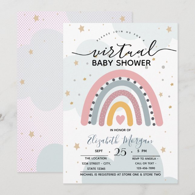 Einzigartiger Rainbow Dots Virtual Baby Shower Ein Einladung (Vorne/Hinten)