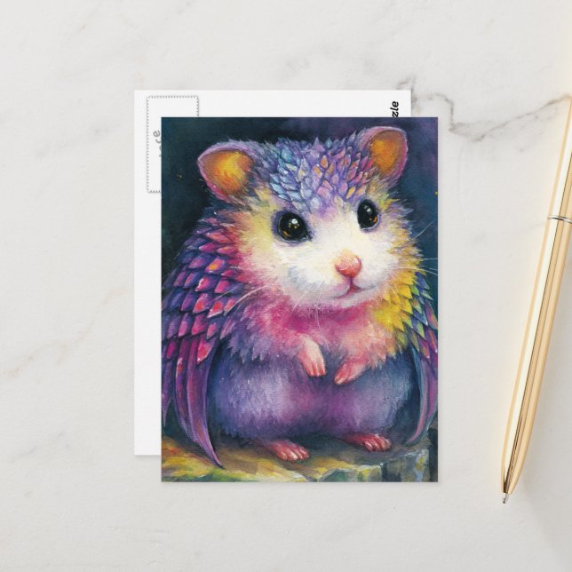 Einzigartiger Rosa Hamster-Drache Postkarte (Vorderseite/Rückseite Beispiel)