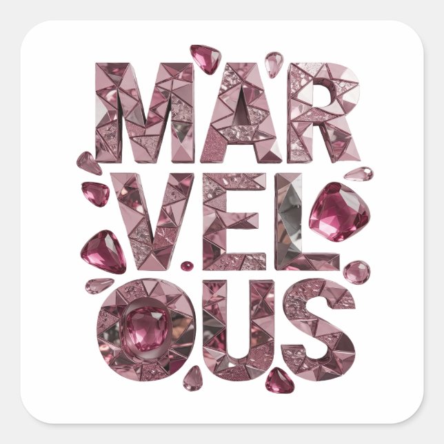 Einzigartiger Rosa MARVELOUS Vinyl-Stil Quadratischer Aufkleber (Vorderseite)