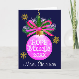 Einzigartiger rosa Schleifen-Christbaumschmuck Feiertagskarte