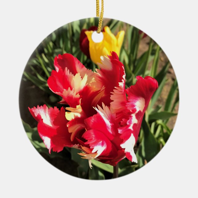 Einzigartiger Rot-Weiß-Tulip Keramik Ornament (Vorne)