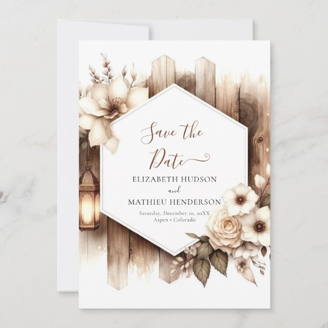 Einzigartiger Rustikaler Hochzeitstag Save The Date (Vorderseite)