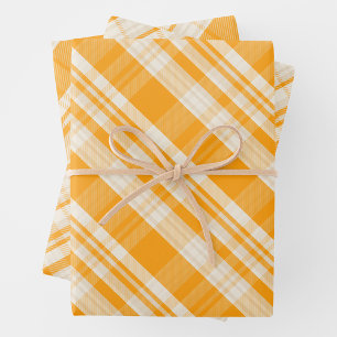Einzigartiger rustikaler Landgelb-&-Creme-Karo Geschenkpapier Set