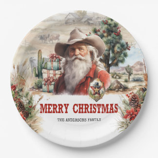 Einzigartiger Santa Western mit Sheriffs Abzeichen Pappteller