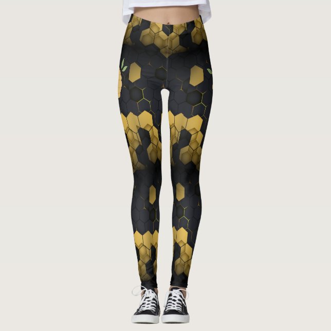 Einzigartiger Schwarz-Gold-Honigwabenhalter Lover Leggings (Vorderseite)