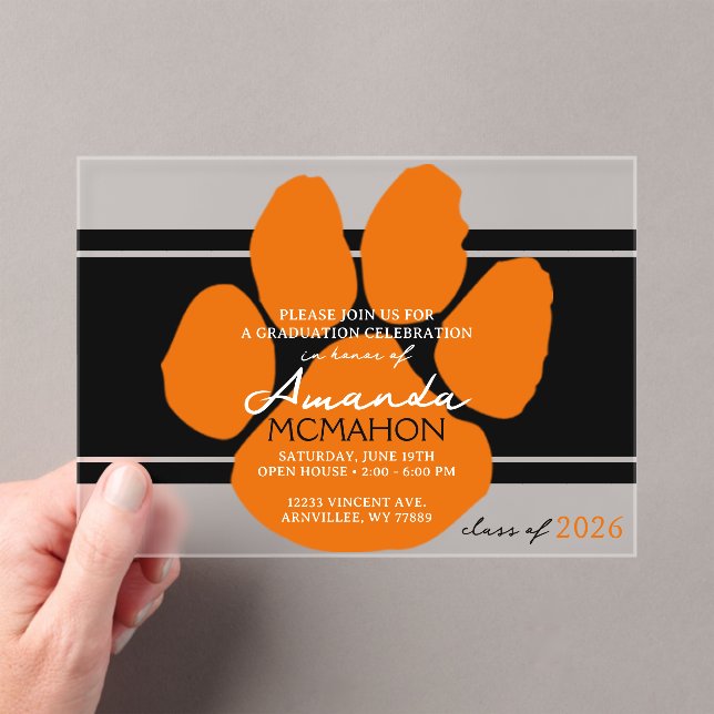 Einzigartiger Schwarz/Orange Abschluss Pawprint El Acryleinladungen (Insitu (Handheld))