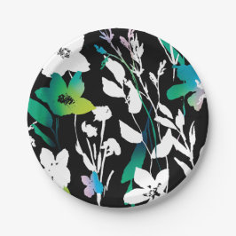 Einzigartiger Schwarz-Weiß-Blütenakzent Pappteller