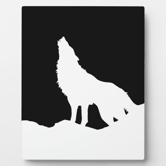 Einzigartiger Schwarz-Weiß-Pop Art Wolf Silhouette Fotoplatte (Vorderseite)