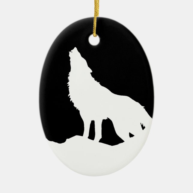 Einzigartiger Schwarz-Weiß-Pop Art Wolf Silhouette Keramikornament (Vorne)
