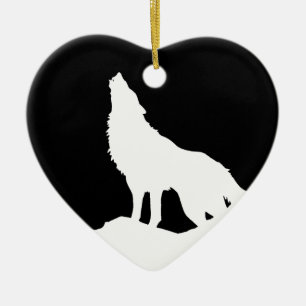 Einzigartiger Schwarz-Weiß-Pop Art Wolf Silhouette Keramikornament