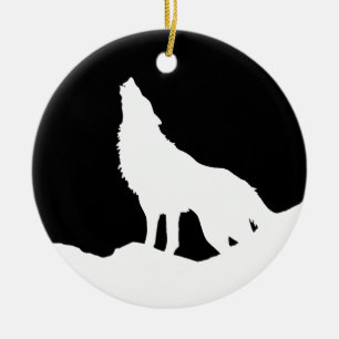 Einzigartiger Schwarz-Weiß-Pop Art Wolf Silhouette Keramikornament