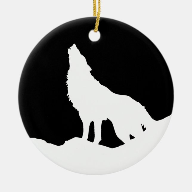 Einzigartiger Schwarz-Weiß-Pop Art Wolf Silhouette Keramikornament (Vorne)