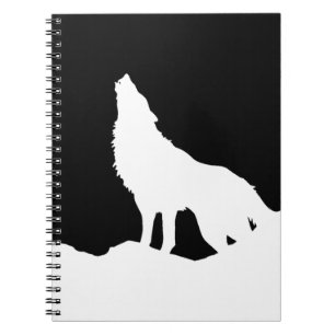 Einzigartiger Schwarz-Weiß-Pop Art Wolf Silhouette Notizblock