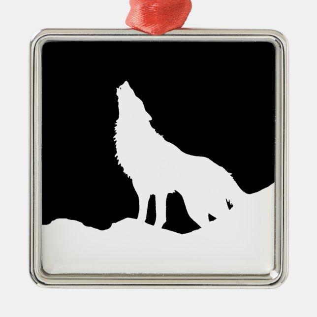 Einzigartiger Schwarz-Weiß-Pop Art Wolf Silhouette Ornament Aus Metall (Vorne)