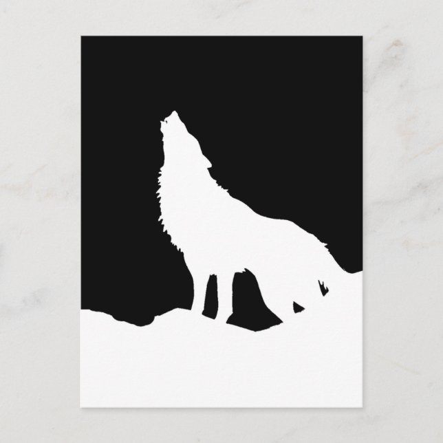 Einzigartiger Schwarz-Weiß-Pop Art Wolf Silhouette Postkarte (Vorderseite)
