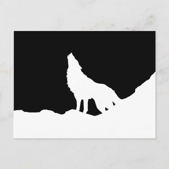 Einzigartiger Schwarz-Weiß-Pop Art Wolf Silhouette Postkarte (Vorderseite)