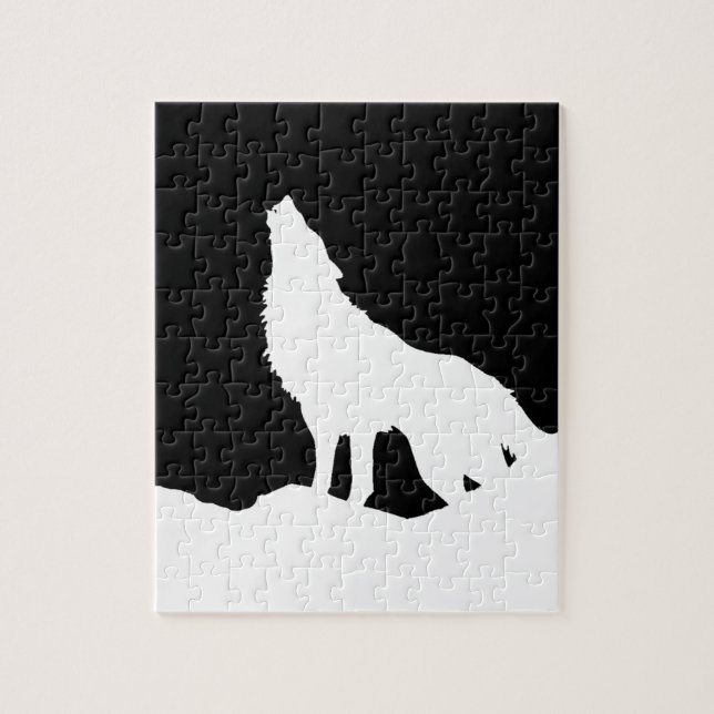 Einzigartiger Schwarz-Weiß-Pop Art Wolf Silhouette Puzzle (Vertikal)