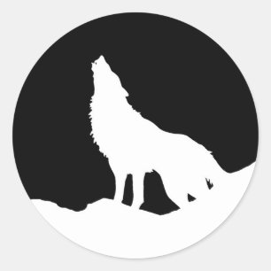 Einzigartiger Schwarz-Weiß-Pop Art Wolf Silhouette Runder Aufkleber