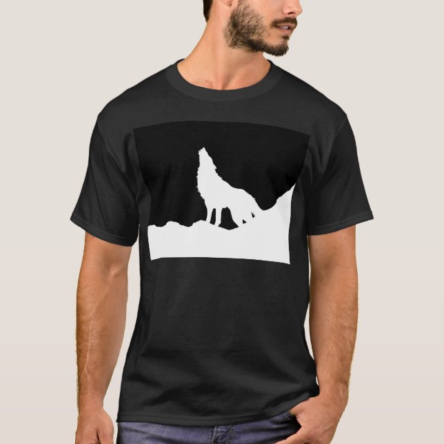 Einzigartiger Schwarz-Weiß-Pop Art Wolf Silhouette T-Shirt (Vorderseite)
