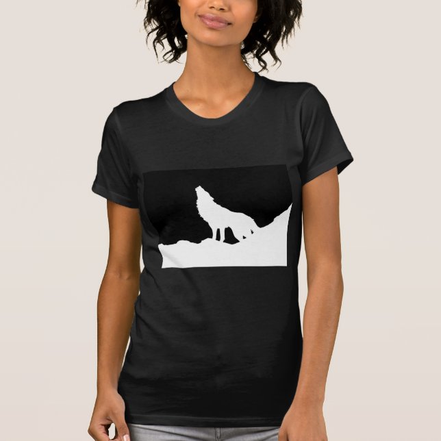 Einzigartiger Schwarz-Weiß-Pop Art Wolf Silhouette T-Shirt (Vorderseite)