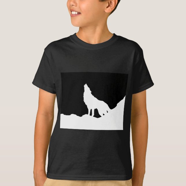 Einzigartiger Schwarz-Weiß-Pop Art Wolf Silhouette T-Shirt (Vorderseite)