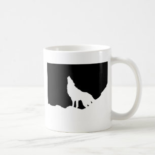 Einzigartiger Schwarz-Weiß-Pop Art Wolf Silhouette Tasse