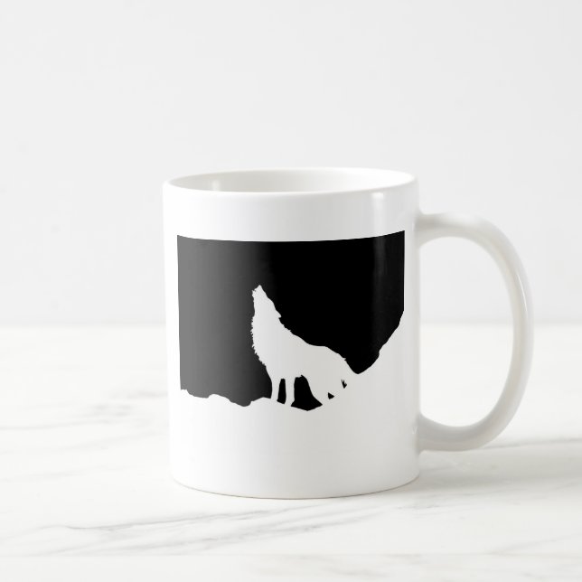 Einzigartiger Schwarz-Weiß-Pop Art Wolf Silhouette Tasse (Rechts)
