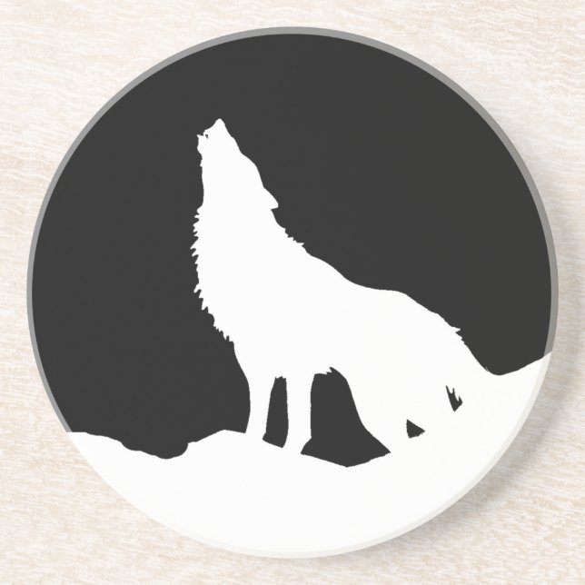 Einzigartiger Schwarz-Weiß-Pop Art Wolf Silhouette Untersetzer (Vorne)